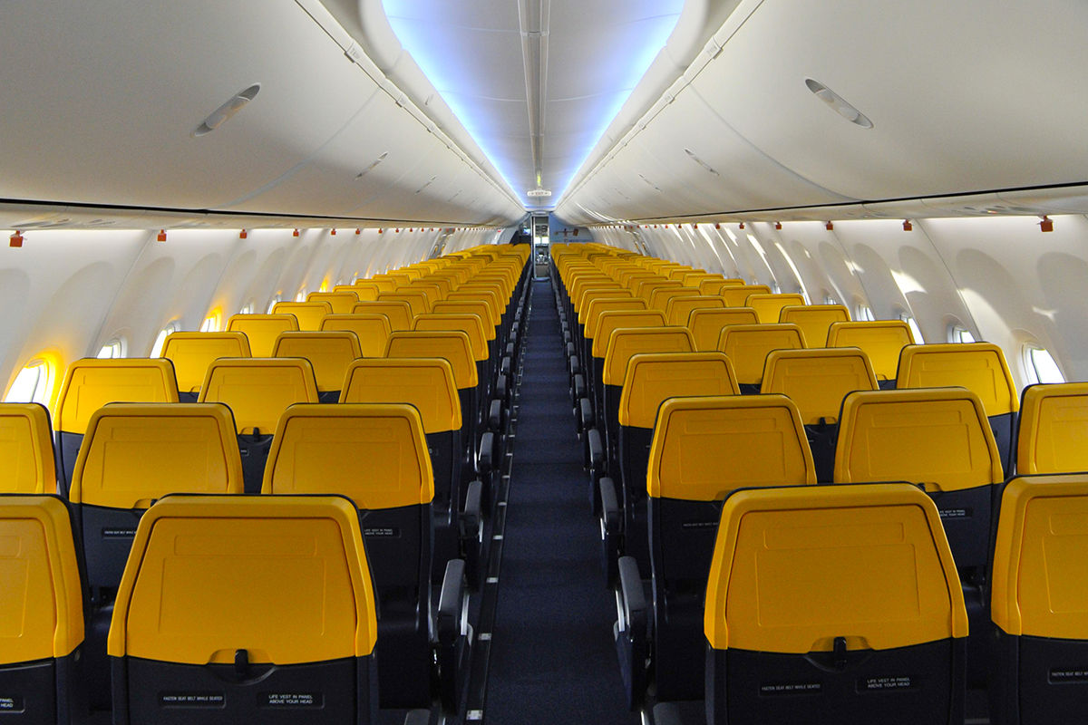 interior de un avión de Ryanair, foto de reclamador.es, plataforma online de reclamaciones